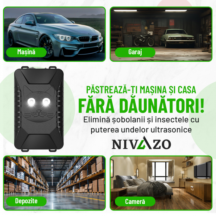 Aparat anti-rozatoare autovehicule, Nivazo® AR28, 3 modalitati alimentare, 2 LED-uri stroboscopice, mod auto, protejeaza vieti, camioane, rulote, motociclete [7]