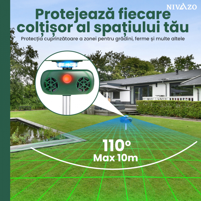 Aparat cu ultrasunete impotriva daunatorilor, Nivazo 628, 2 difuzoare ultrasonice, 5 moduri functionareincarcare solara/USB [3]