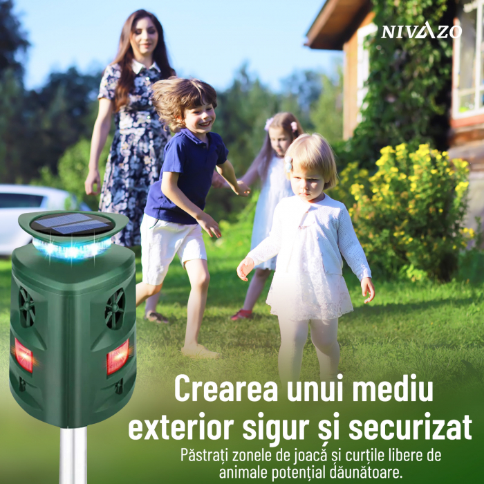 Aparat cu ultrasunete impotriva daunatorilor, Nivazo 698, 3 laturi, 5 moduri functionare, incarcare solara, rezistent la apa lP44, acoperire 360° [5]