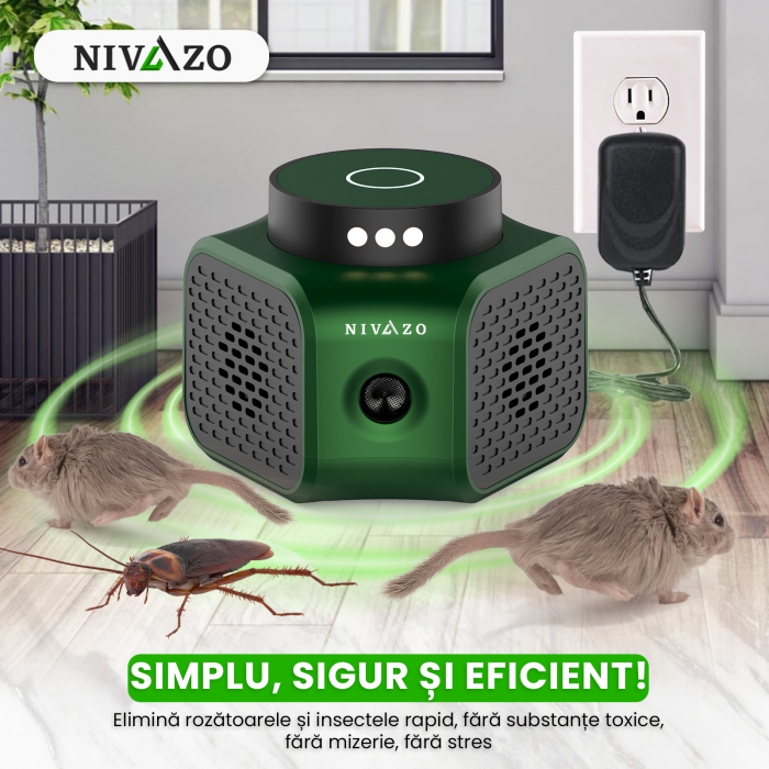 Aparat ultrasunete anti-soareci Nivazo UR02, 4 moduri functionare, acoperire 360 grade, lumina stroboscopica, verde [6]