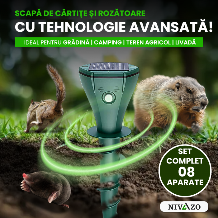 Aparate anti cartite Nivazo® AR08M, 3 moduri, acoperire 360°, raza actiune pana la 700㎡, baterie 200mAh, incarcare solara, vibratii, impermeabil IP65 [3]