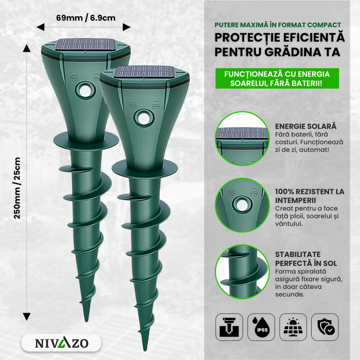 Aparate anti cartite Nivazo® AR08M, 3 moduri, acoperire 360°, raza actiune pana la 1400㎡, baterie 200mAh, incarcare solara, vibratii, impermeabil IP65 [2]