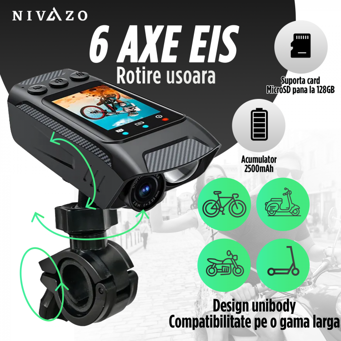 Camera video bicicleta 3 in 1 Nivazo Vision, ecran 2.0 inch IPS, acumulator 2500mAh [6]