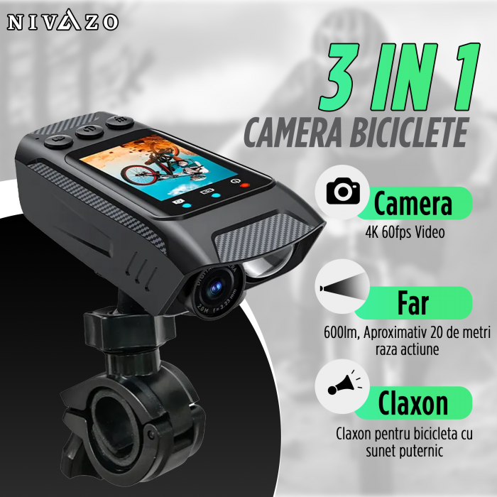 Camera video bicicleta 3 in 1 Nivazo Vision, ecran 2.0 inch IPS, acumulator 2500mAh [4]