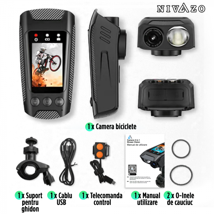 Camera video bicicleta 3 in 1 Nivazo Vision, ecran 2.0 inch IPS, acumulator 2500mAh [5]