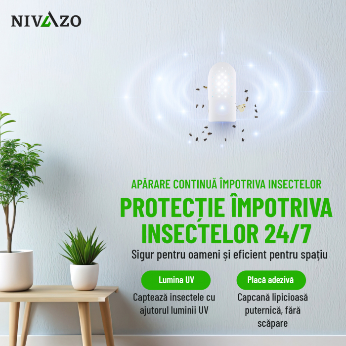 Capcana cu lipici anti insecte/muste, Nivazo® MK11, acoperire pana la 50m2, format din 2 parti lipicoase, lumina atractie UV, acumulator 2000mAh, usor de folsit [2]