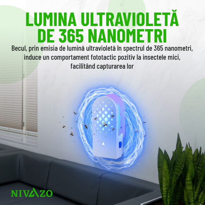 Capcana cu lipici anti insecte/muste, Nivazo® MK11, acoperire pana la 50m2, format din 2 parti lipicoase, lumina atractie UV, acumulator 2000mAh, usor de folsit [3]