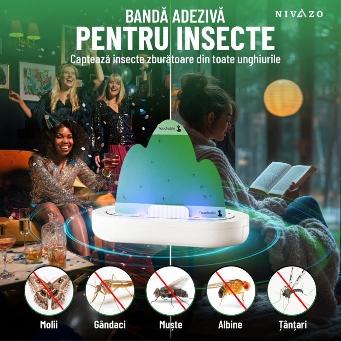 Capcana cu lipici anti insecte/muste, Nivazo® MK12, acoperire pana la 50m2, lumina atractie UV, usor de folsit, pentru interior [3]
