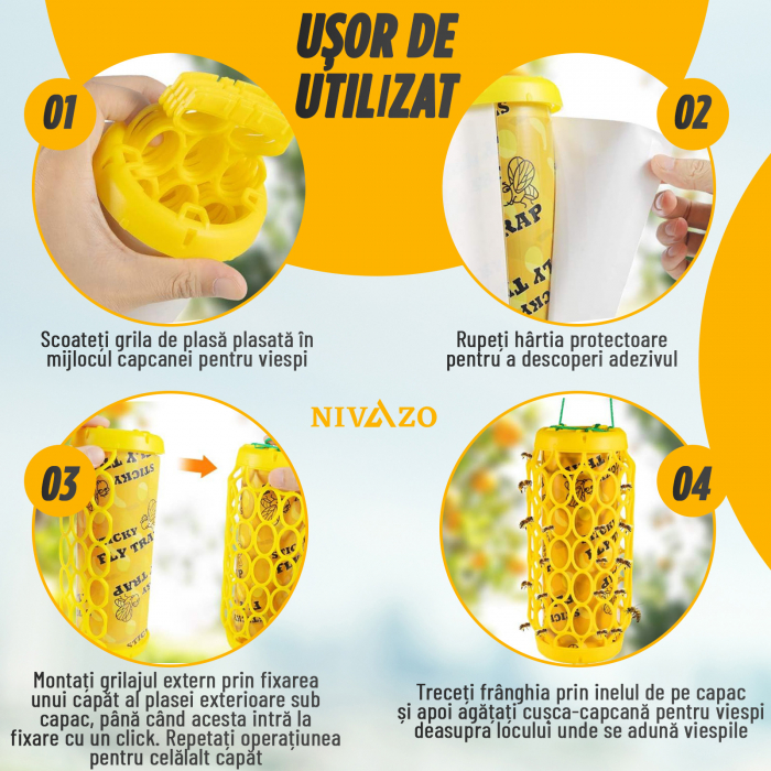 Capcana cu lipici anti insecte/viespi, format din set 2 bucati cu 2 foite cu lipici, pentru exterior [3]