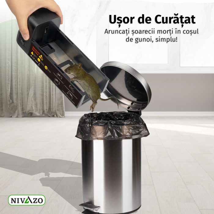 Capcana electrica soareci, Nivazo® MK08, tip cusca, 30 socuri electrice, 4 moduri semnalizare, ecologica, negru [6]