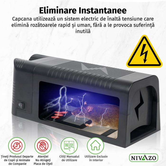 Capcana electrica soareci, Nivazo® MK08, tip cusca, 30 socuri electrice, 4 moduri semnalizare, ecologica, negru [2]