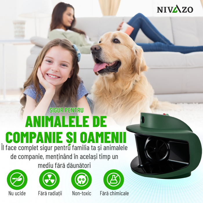 Dispozitiv cu ultrasunete anti-rozatoare, Nivazo® AR10, 4 moduri functionare, actiune 360⁰ si acoperire 100m2, lumina stroboscopica, 2 difuzoare [5]