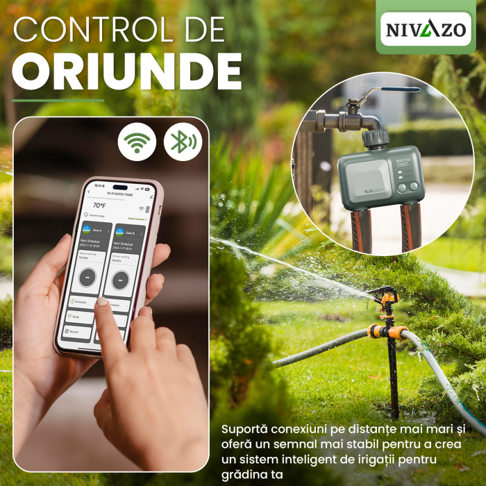 Programator irigat Nivazo® WaterMaster HCT-626, 2 zone, adaptor Wifi, control de la distanta, compatibil aplicatie Tuya [4]