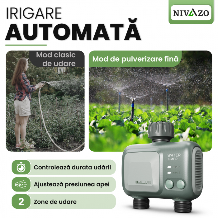 Programator irigat Nivazo® WaterMaster HCT-626, 2 zone, adaptor Wifi, control de la distanta, compatibil aplicatie Tuya [5]