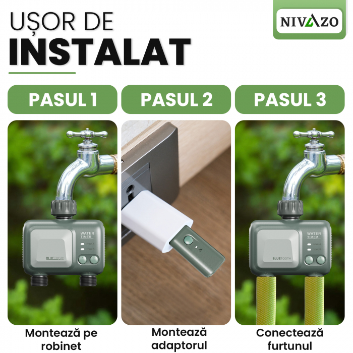 Programator irigat Nivazo® WaterMaster HCT-626, 2 zone, adaptor Wifi, control de la distanta, compatibil aplicatie Tuya [3]