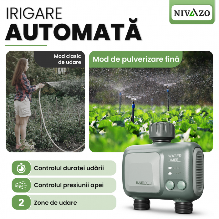 Programator irigat Nivazo® WaterMaster HCT-626, 2 zone, adaptor Wifi, control de la distanta, compatibil aplicatie Tuya [5]