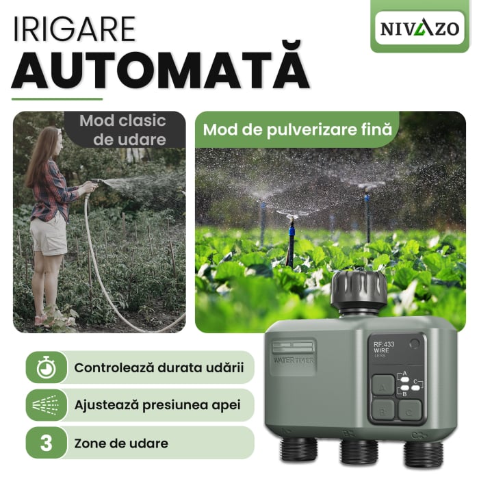 Programator pentru irigare Nivazo® WaterMaster HCT-638, adaptor Wifi, 3 zone, detectie ploaie [4]