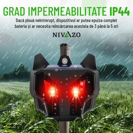 Aparat anti animale salbatice, Nivazo® AR17S-PRO, anti lupi, caprioare, cerbi, vulpi, raza actiune pana la 10㎡, baterie 600mAh, incarcare solara, impermeabil IP44 [1]