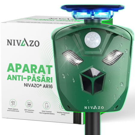 Aparat anti porumbei, Nivazo AR16, 3 laturi, 3 moduri functionare, acoperire 360 grade, incarcare solara