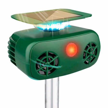 Aparate anti pisici - Aparat cu ultrasunete impotriva daunatorilor, Nivazo 628, 2 difuzoare ultrasonice, 5 moduri functionareincarcare solara/USB