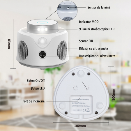 Aparat impotriva soarecilor UR02S, 3 moduri functionare, acoperire pana la 180㎡, 9 led-uri cu lumina stroboscopica [7]