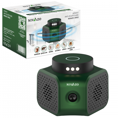 Aparate anti animale salbatice - Aparat ultrasunete anti-soareci Nivazo UR02, 4 moduri functionare, acoperire 360 grade, lumina stroboscopica, verde