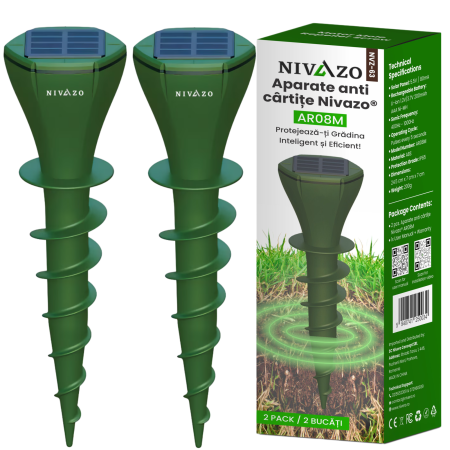 Aparate anti cartite Nivazo® AR08M, 3 moduri, acoperire 360°, raza actiune pana la 1400㎡, baterie 200mAh, incarcare solara, vibratii, impermeabil IP65