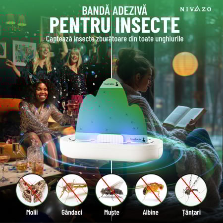 Capcana cu lipici anti insecte/muste, Nivazo® MK12, acoperire pana la 50m2, lumina atractie UV, usor de folsit, pentru interior [2]