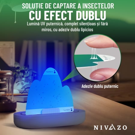 Capcana cu lipici anti insecte/muste, Nivazo® MK12, acoperire pana la 50m2, lumina atractie UV, usor de folsit, pentru interior [1]