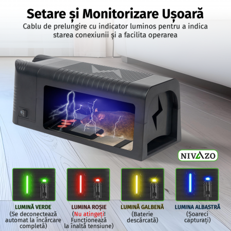Capcana electrica soareci, Nivazo® MK08, tip cusca, 30 socuri electrice, 4 moduri semnalizare, ecologica, negru [4]