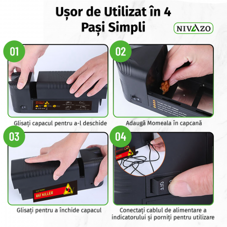 Capcana electrica soareci, Nivazo® MK08, tip cusca, 30 socuri electrice, 4 moduri semnalizare, ecologica, negru [2]
