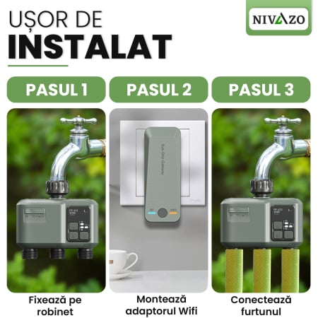 Programator pentru irigare Nivazo® WaterMaster HCT-638, adaptor Wifi, 3 zone, detectie ploaie [1]