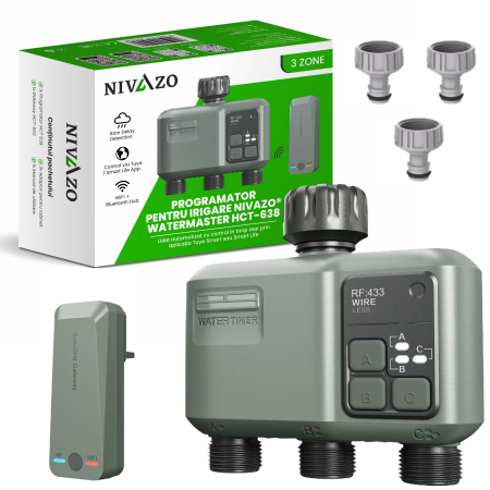 Catalog - Programator pentru irigare Nivazo® WaterMaster HCT-638, adaptor Wifi, 3 zone, detectie ploaie