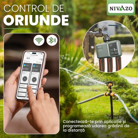 Programator pentru irigare Nivazo® WaterMaster HCT-638, adaptor Wifi, 3 zone, detectie ploaie [2]