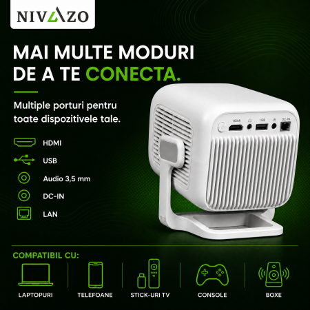 Videoproiector Smart NIVAZO X3 Full HD alb cu telecomandă [5]