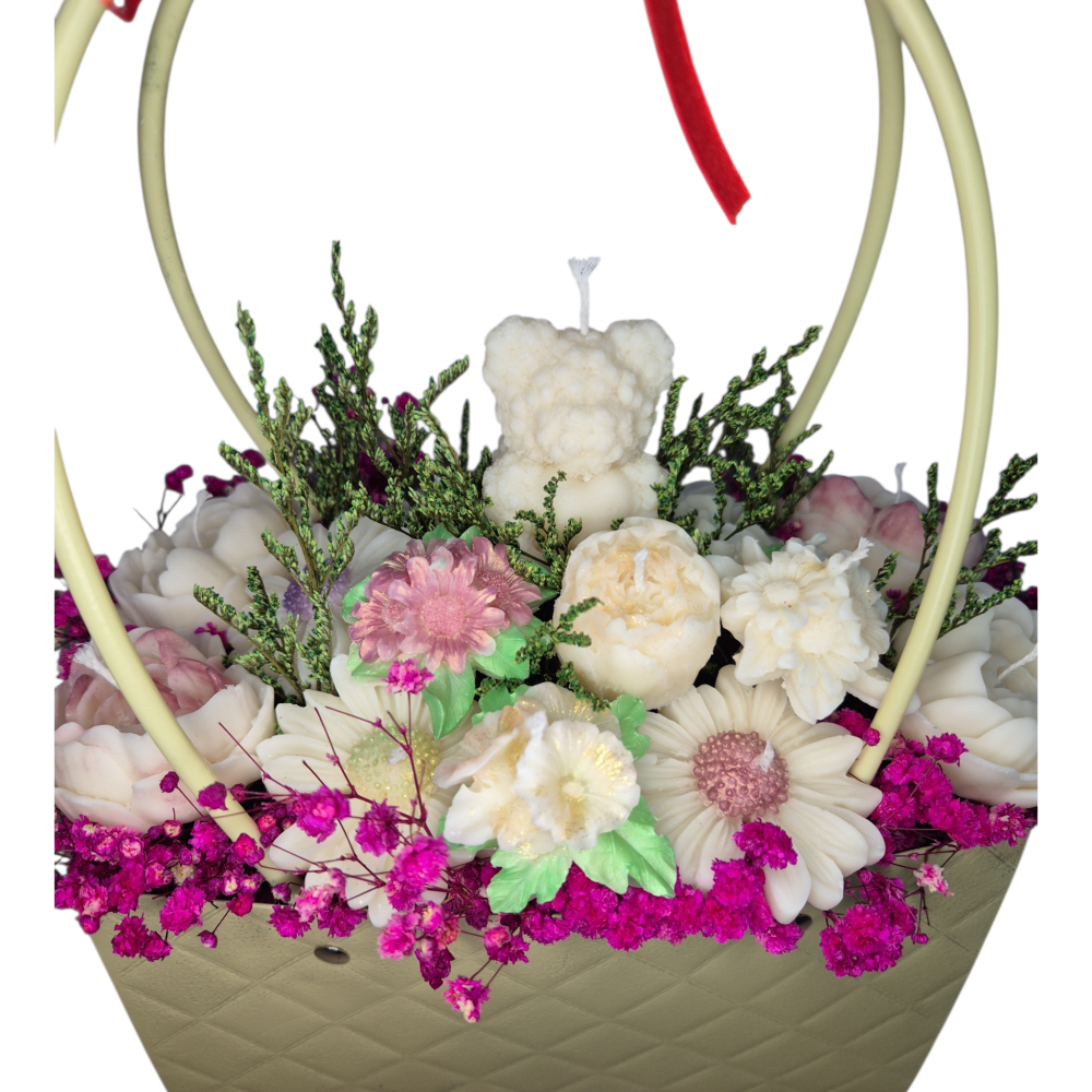 Aranjament cadou flori din ceară de soia , parfum zambilă, turnat manual, cutie tip poșetă [3]