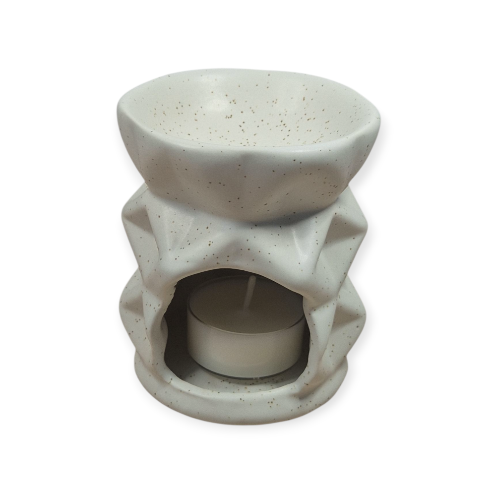 Aromatizor ceramic geometric – Alb mat stropit – Suport pentru ceară parfumată [3]