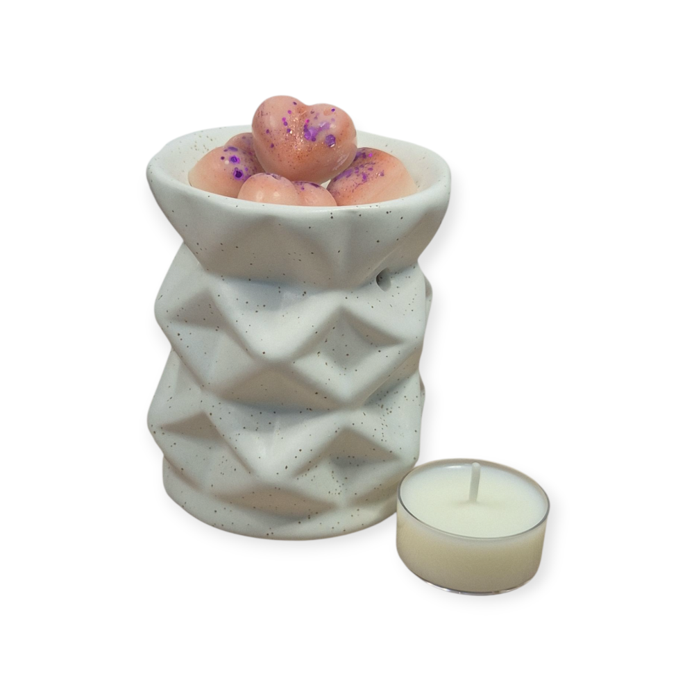 Aromatizor ceramic geometric – Alb mat stropit – Suport pentru ceară parfumată [4]