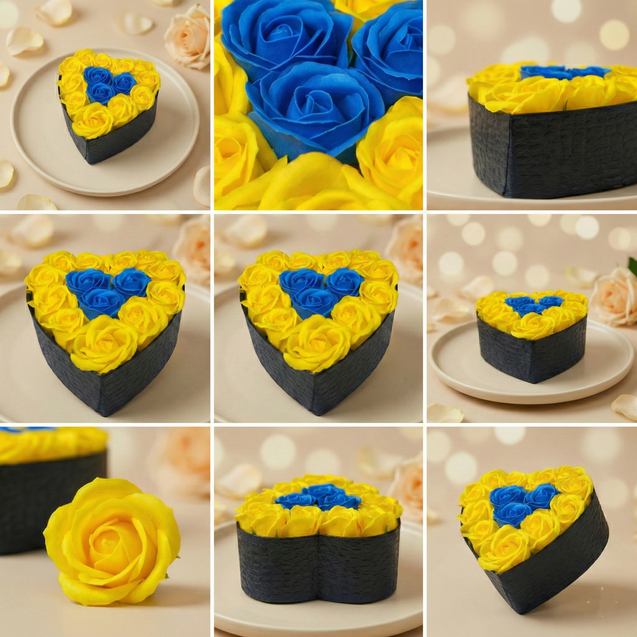 Celestial Harmony 14 Trandafiri Sapun Galbeni și Albaștri Inima Neagra [2]