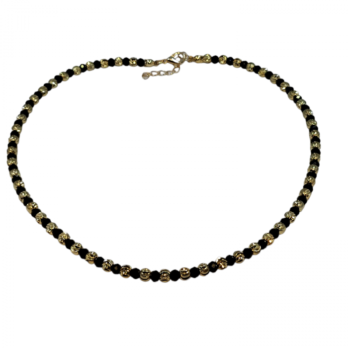 Colier Reglabil din Inox Aurit Cu Pietre de Zirconiu Negre, Dimensiune 45-50cm [1]