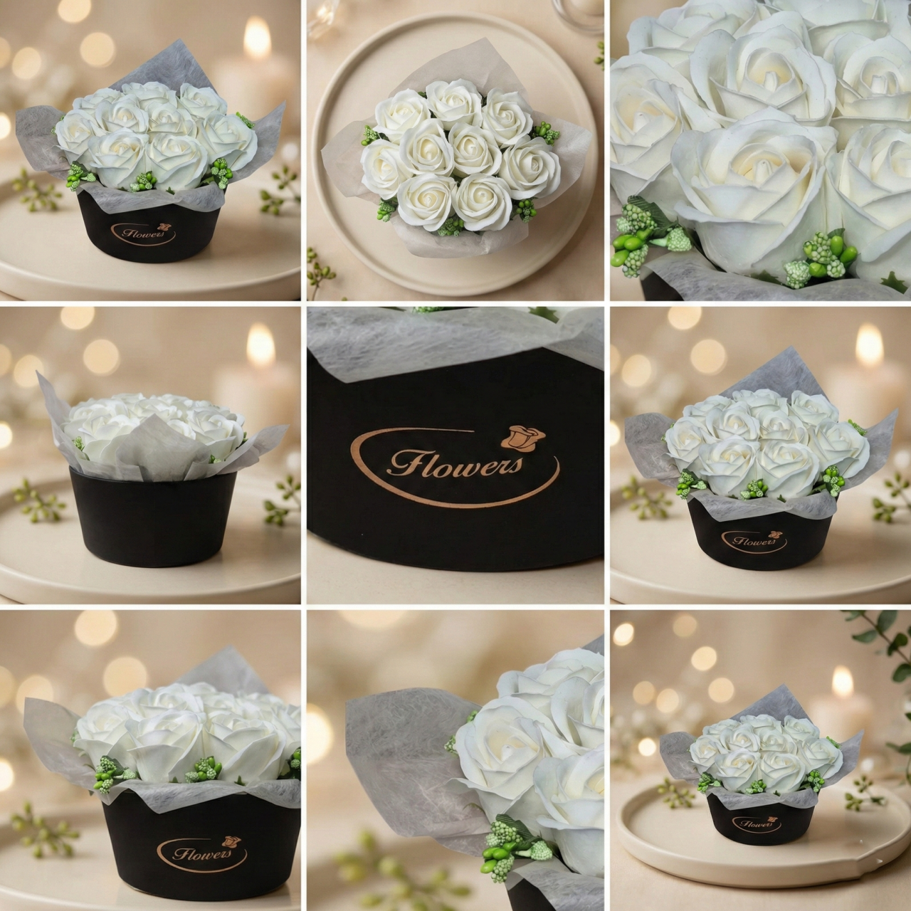 Eternal White –Cadou Aranjament  9 trandafiri sapun albi [2]