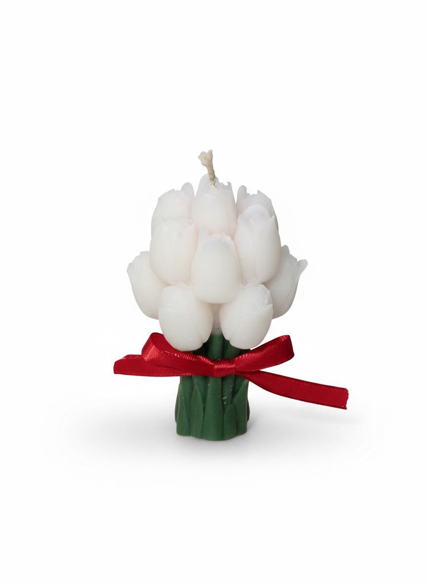 Lumânare Decorativă Buchet de Lalele Albe – Aromă de Ciocolată – Ceară de Soia [3]