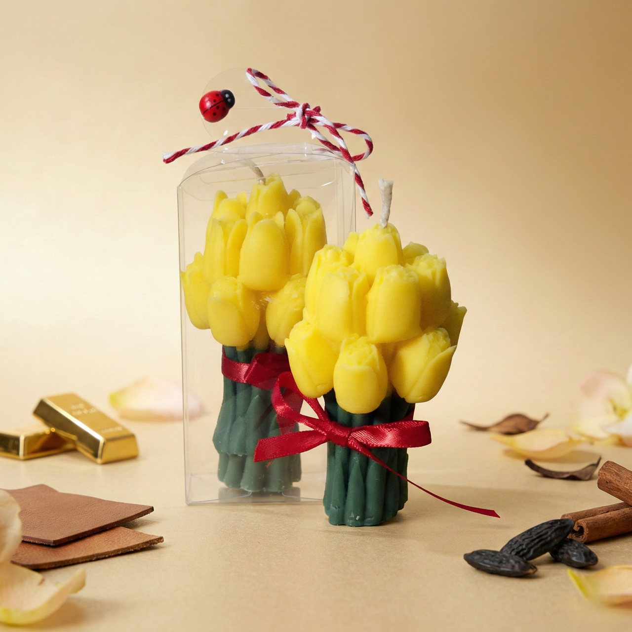 Lumânare Decorativă „Buchet de Lalele Galbene” – Aromă One Million – Ceară de Soia [2]