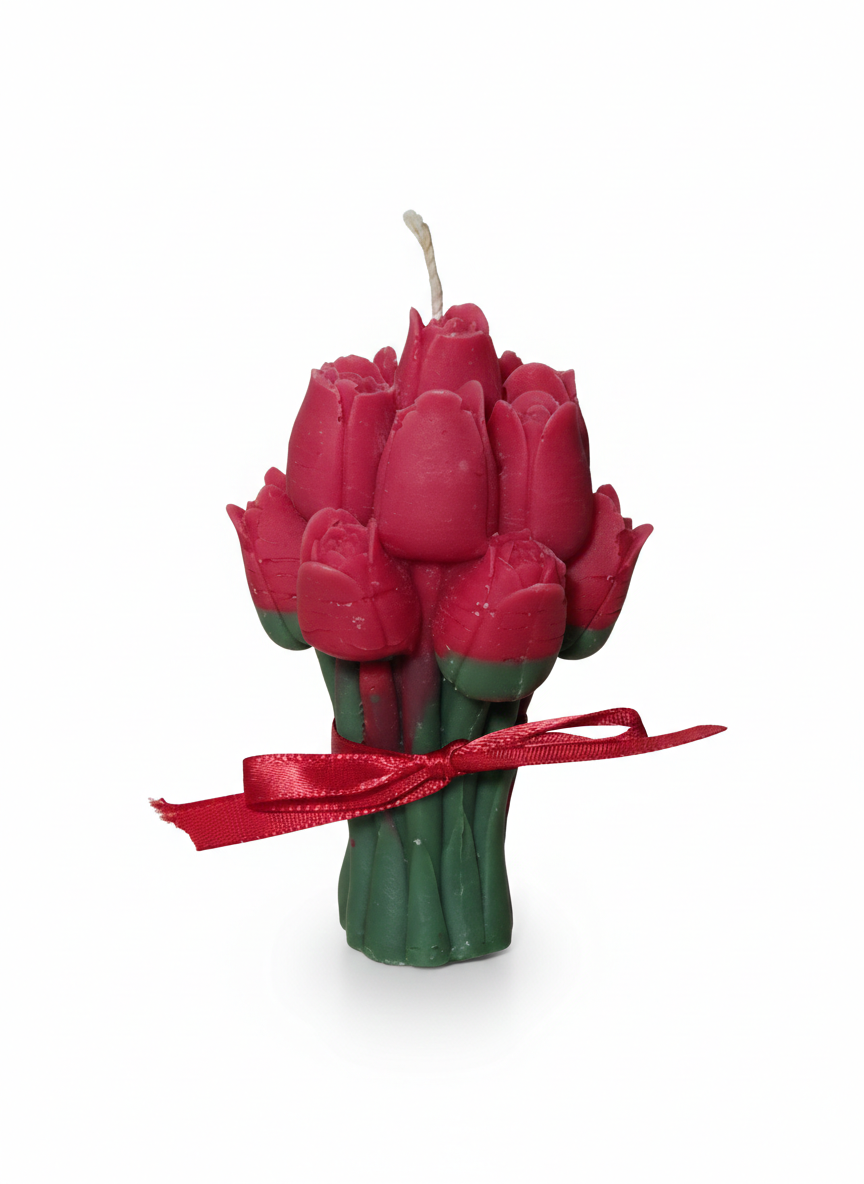 Lumânare Decorativă „Buchet de Lalele Magenta” – Aromă Bubblegum – Ceară de Soia [3]