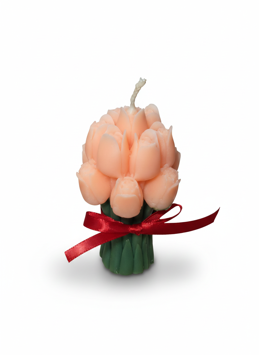 Lumânare Decorativă „Buchet de Lalele Roz” – Aromă de Iasomie – Ceară de Soia [3]