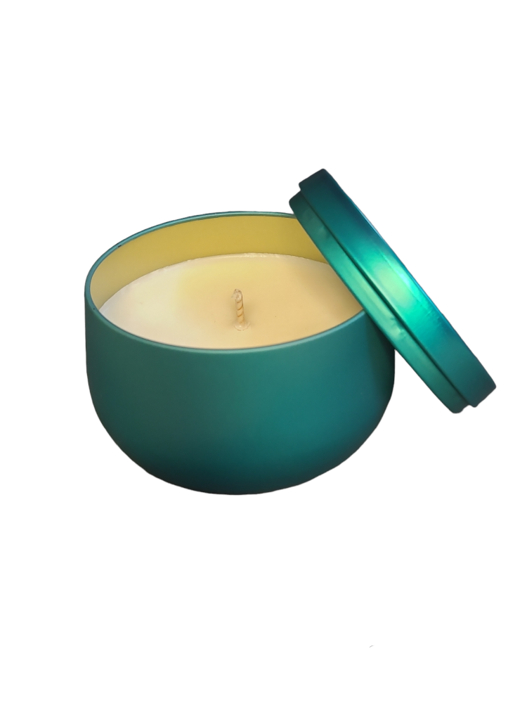 Lumanare parfumata, ceara soia, Musk si Sandalwood, cutie metalica, handmade 140g [3]