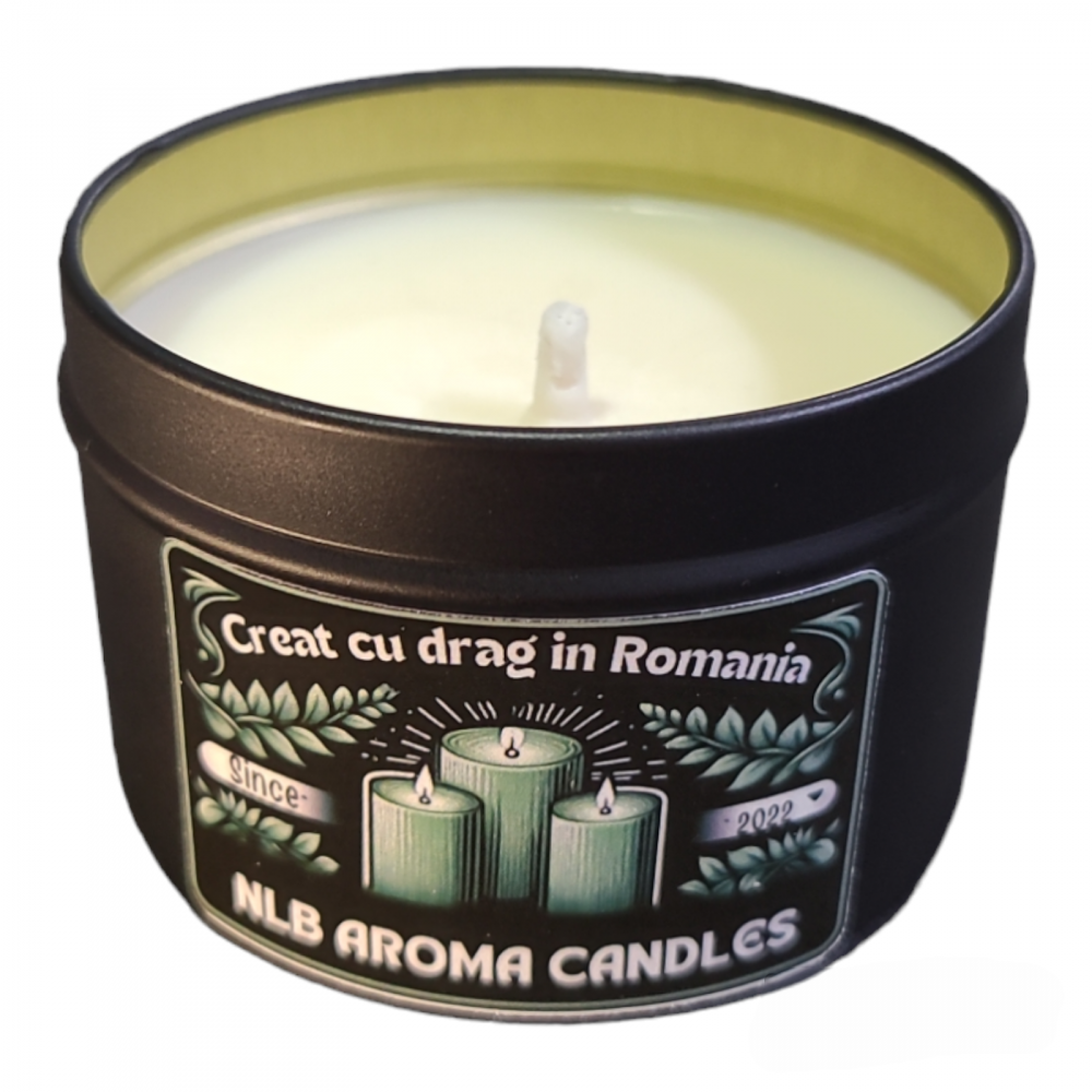 Lumanare parfumata, ceara soia, handmade, Mar verde, cutie metalica, negru, 80g [2]