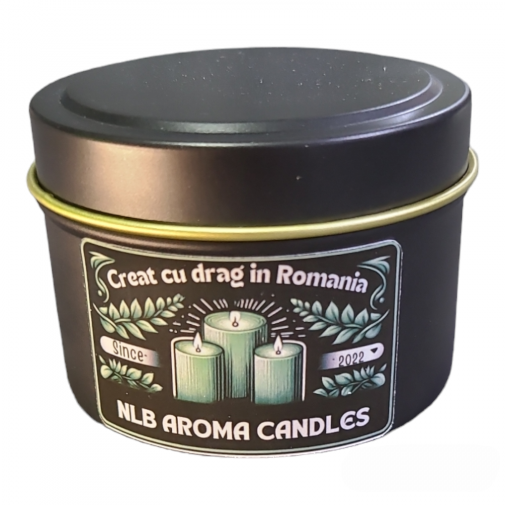 Lumanare parfumata, ceara soia, handmade, Mar verde, cutie metalica, negru, 80g [3]