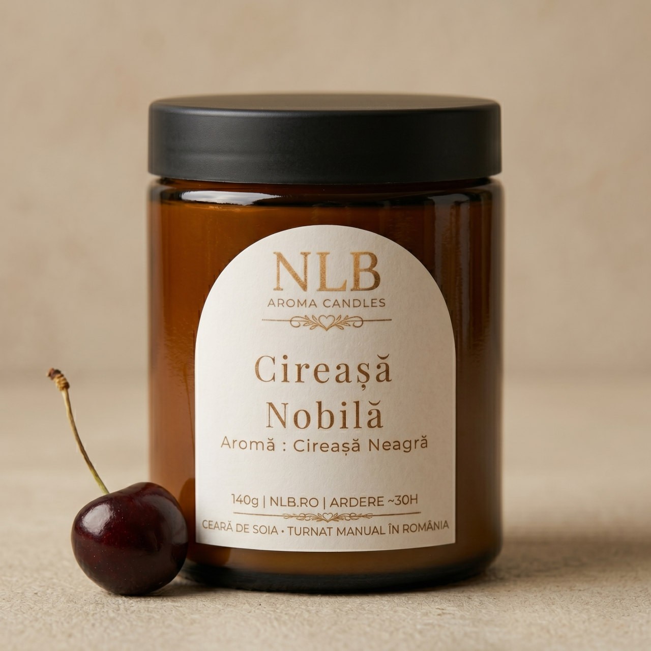 Lumânare Parfumată din Ceară de Soia "Cireașă Nobilă" - Cireașă Neagră, 140g [3]