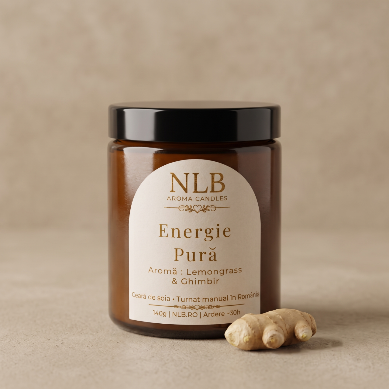 Lumânare Parfumată din Ceară de Soia "Energie Pură" - Lemongrass & Ghimbir, 140g [3]